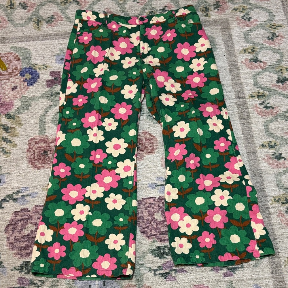 Princess Highway floral flare jeans. Green and Pink Floral